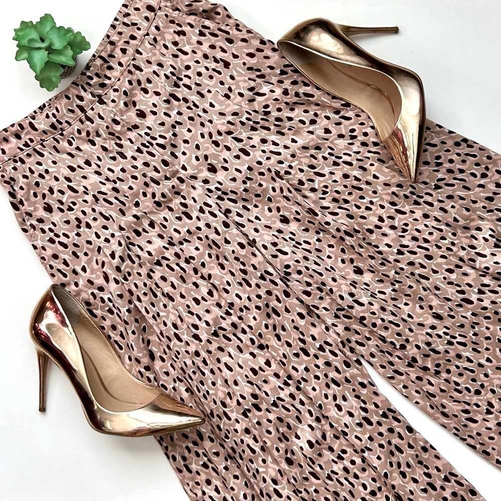 Anthropologie Isobel Pleated Cropped Wide Leg Pants Neutral Leopard Size XS
